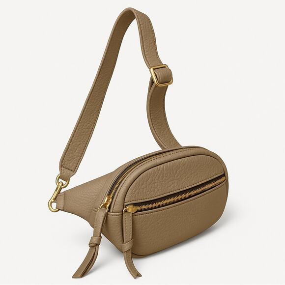 OLIVEVE Willa Waist Bag Convertible Crossbody Italian Buffalo Leather Gray Tan - Picture 2 of 11